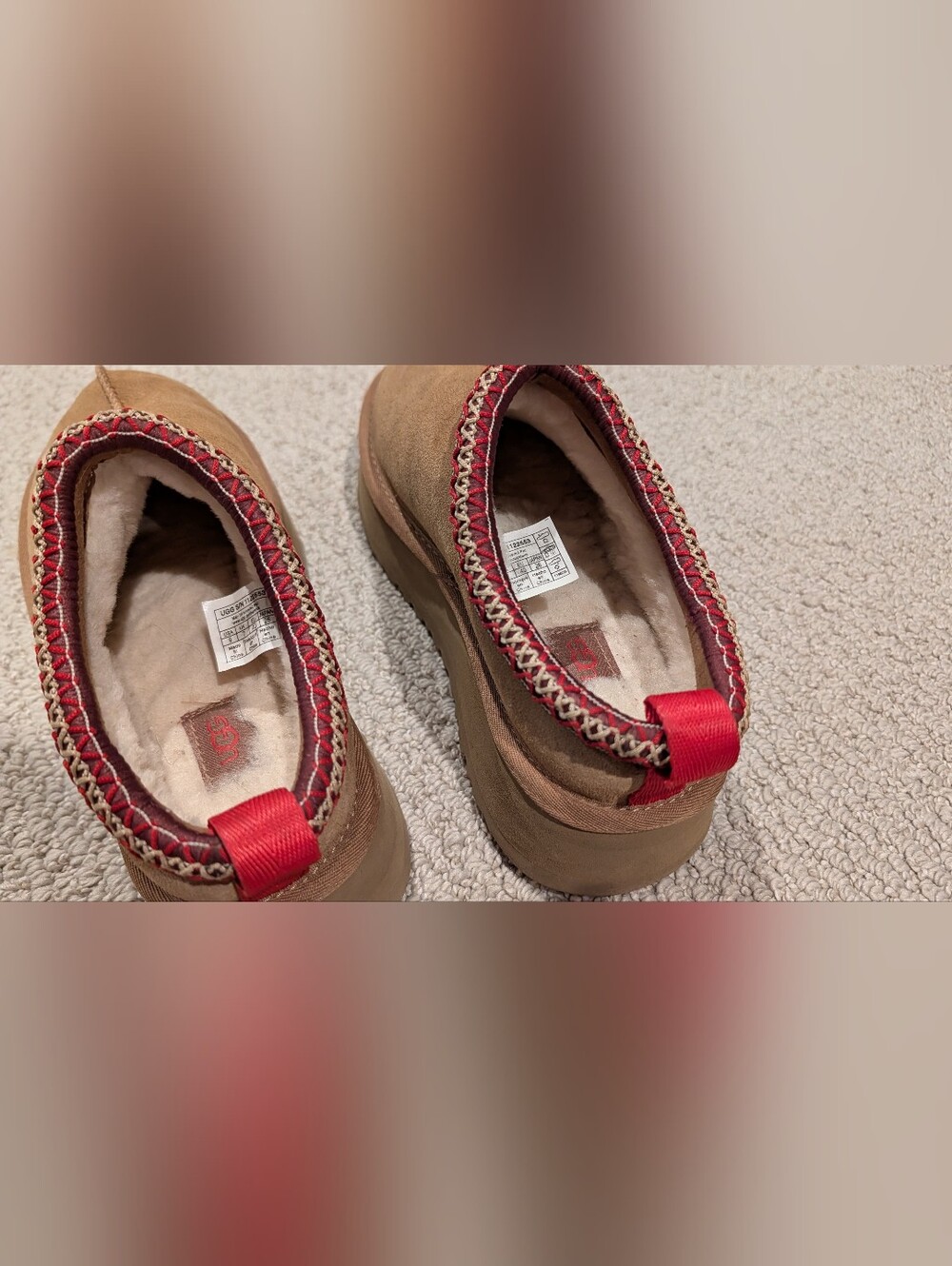 UGG Women's Tazz II Chestnut Suede Slip-On Clog with Red Accents - Picture 4 of 7
